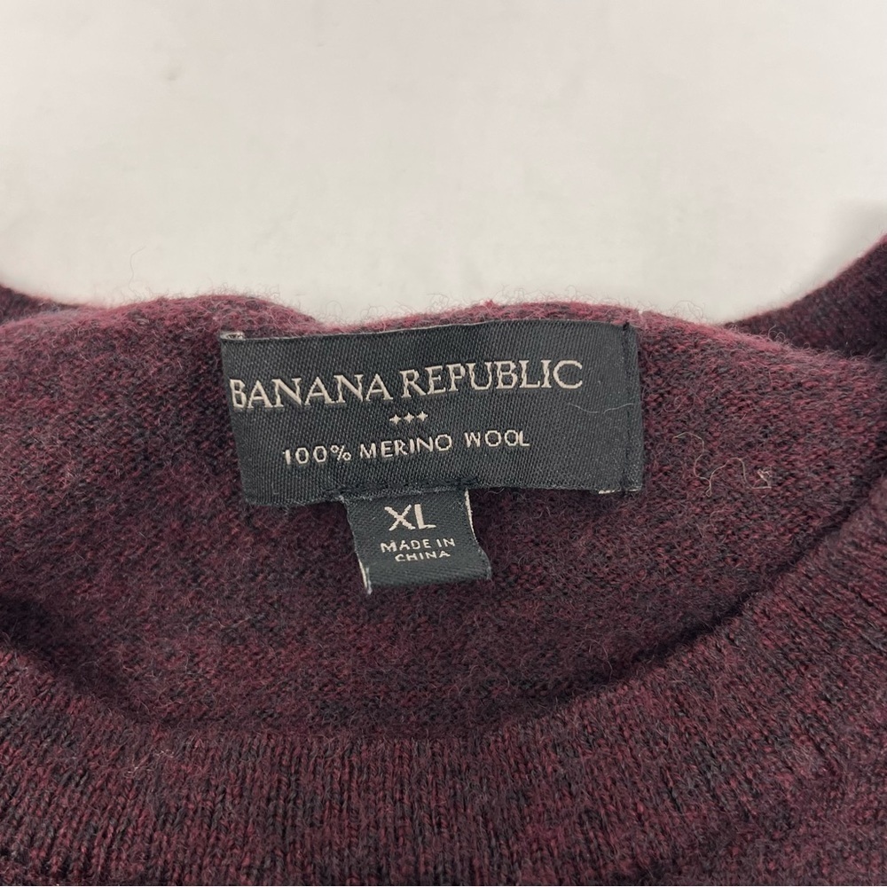 Y2K Banana Republic Merino Wool Burgundy Gray Stripped Crew Neck Sweater Size XL - Picture 5 of 12